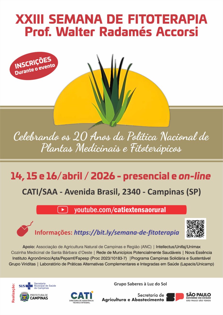 Semana de Fitoterapia de Campinas acontece na CATI, de 14 a 16 de abril