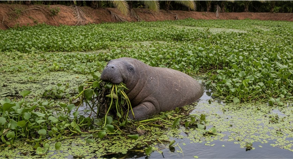 Peixe-boi da Amazônia come 8% do seu peso em plantas por dia e isso pode resolver um problema sério na piscicultura