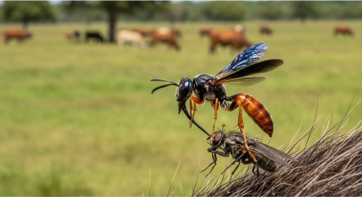 Vespa do Pantanal ataca mosca-dos-chifres e reduz dependência de inseticidas na pecuária de corte