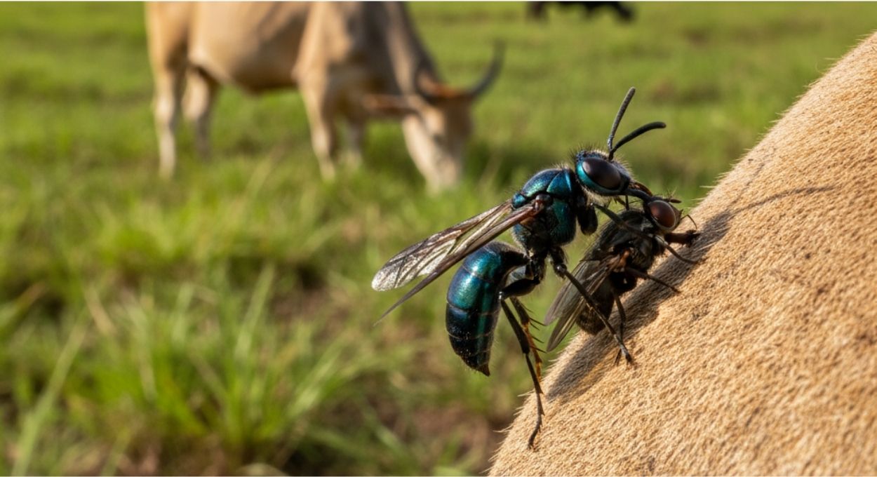 Vespa do Pantanal ataca mosca-dos-chifres e reduz dependência de inseticidas na pecuária de corte